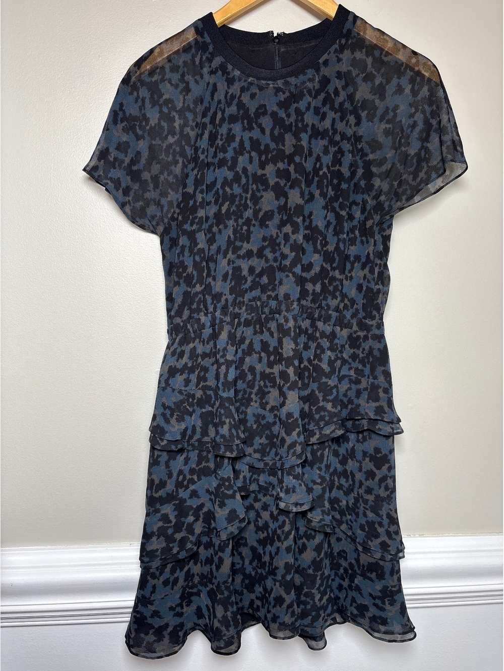 Madewell Radiant Tiered Ruffle Dress in Inkspot Leopard S